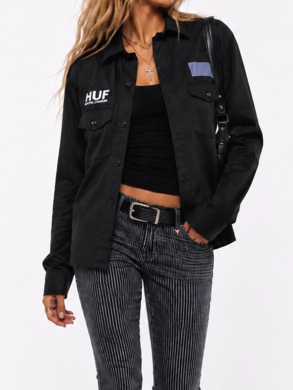 HUF Porter L/S Work Shirt Black Size Medium